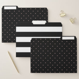 Dots and Stripes   Trendy Black and Faux Rose Gold File Folder