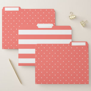 Dots and Stripes Trendy Coral and White File Folder