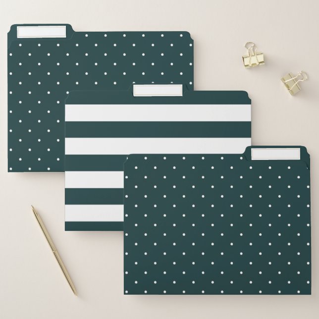 Dots and Stripes | Trendy Emerald Green and White File Folder (Set)