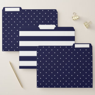 Dots and Stripes Trendy Navy Blue and White File Folder