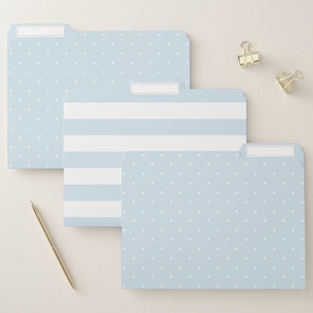 Dots and Stripes | Trendy Pastel Blue and White File Folder (Set)