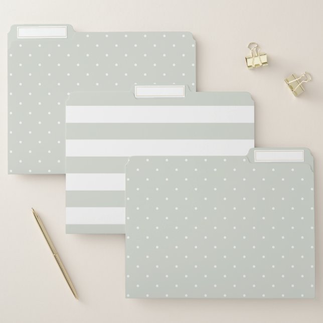 Dots and Stripes | Trendy Sage Green and White File Folder (Set)