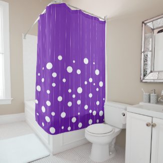 Dots at strings, modern purple and white pattern shower curtain
