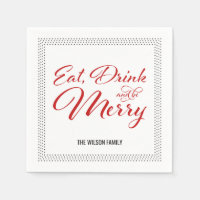 Dots Border Eat, Drink and be Merry Holiday Party Paper Napkin