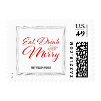 Dots Border Eat, Drink and be Merry Holiday Party Postage
