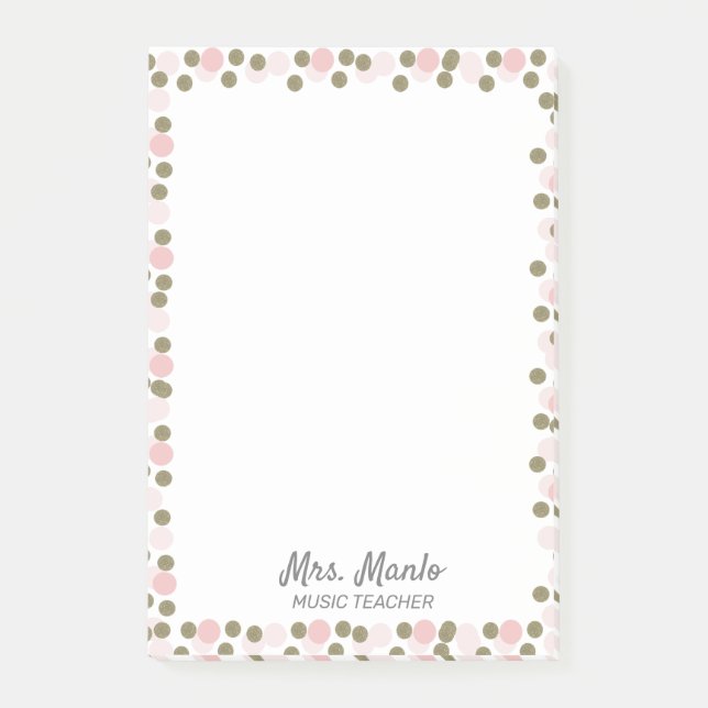 Dots Border Teacher Script Name  Post-it Notes (Front)