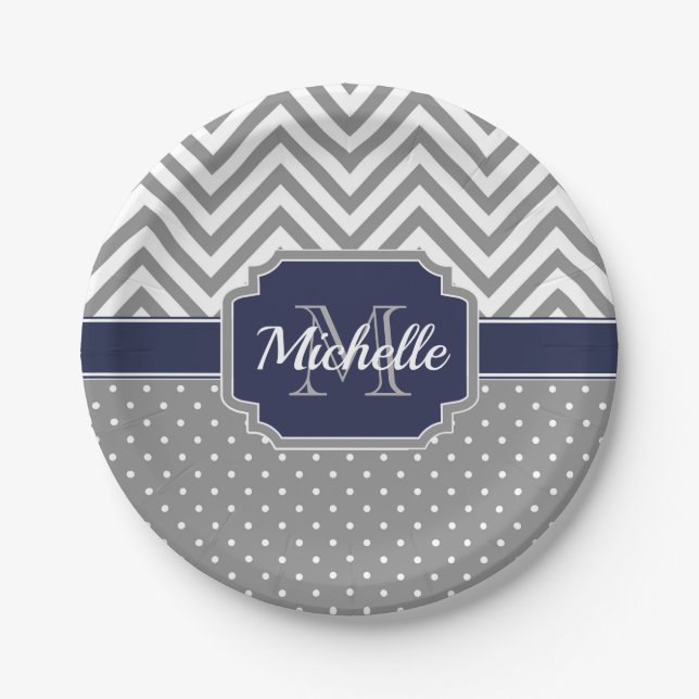 Dots & Chevrons Pattern Paper Plates (Front)