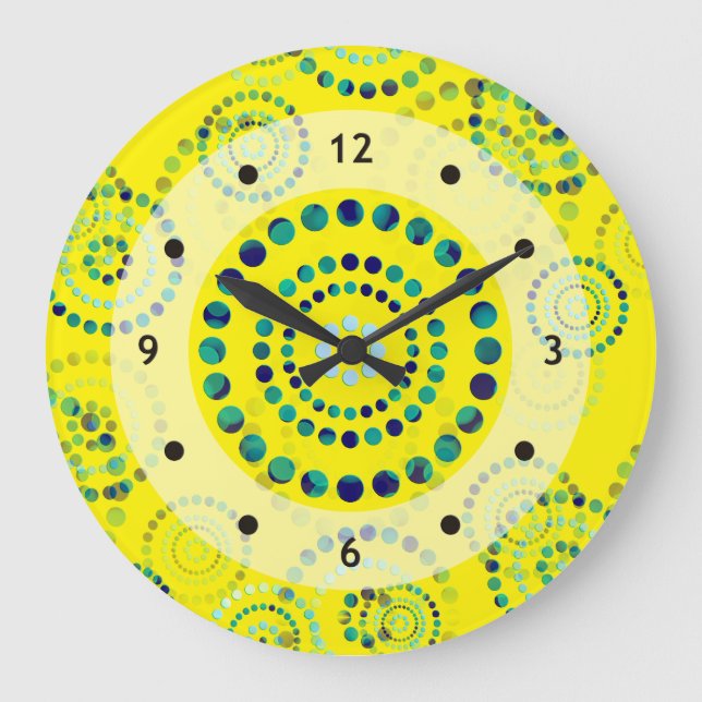 Dots Circle Power Flowers II + your backgr. & idea Large Clock (Front)