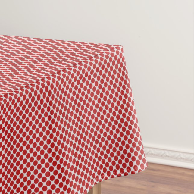 Dots Diagonal Graphical Pattern Red White Tablecloth (In Situ)