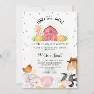 Dots Gender Neutral Farm Red Barn Baby Shower Invitation