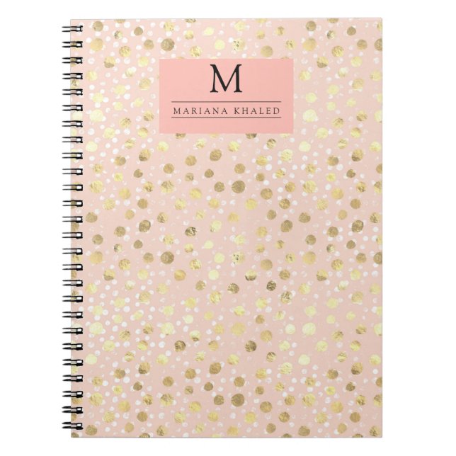 Dots gold Pink Animal Print Monogram name  Notebook (Front)