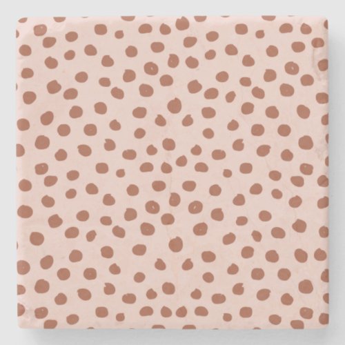 Dots in Peach and Brown Dalmatian Spots Stone Coaster