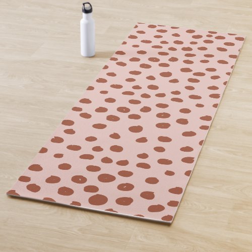 Dots in Peach and Brown Dalmatian Spots Yoga Mat