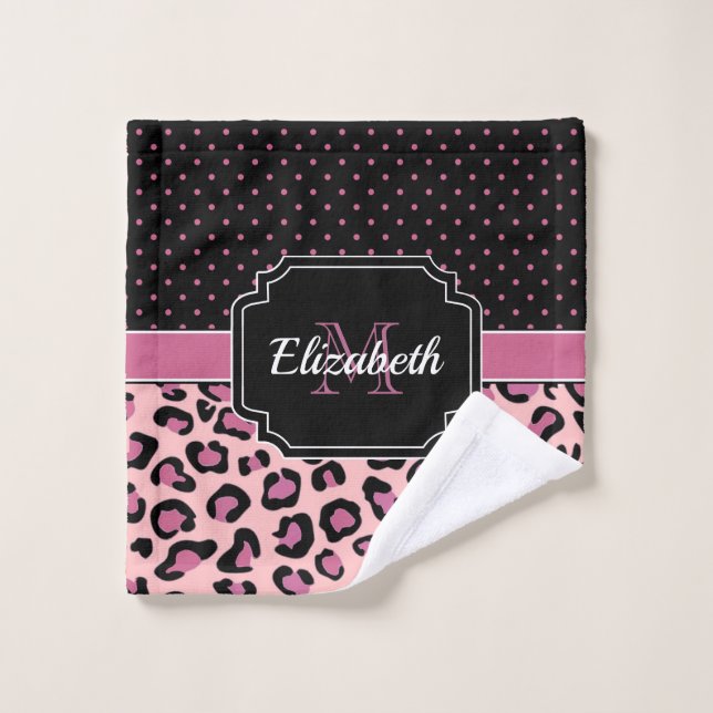 Dots & Leopard Print Bath Towel Set (Wash Cloth)