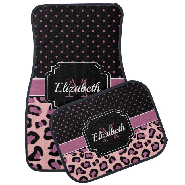 Dots & Leopard Print Car Floor Mat (Set)