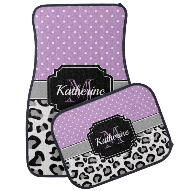 Dots & Leopard Print Car Floor Mat (Set)