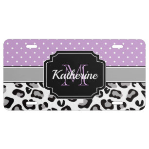 Dots & Leopard Print License Plate