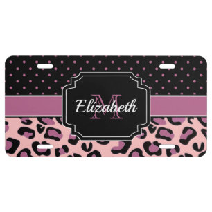 Dots & Leopard Print License Plate