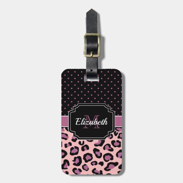 Dots & Leopard Print Luggage Tag (Front Vertical)
