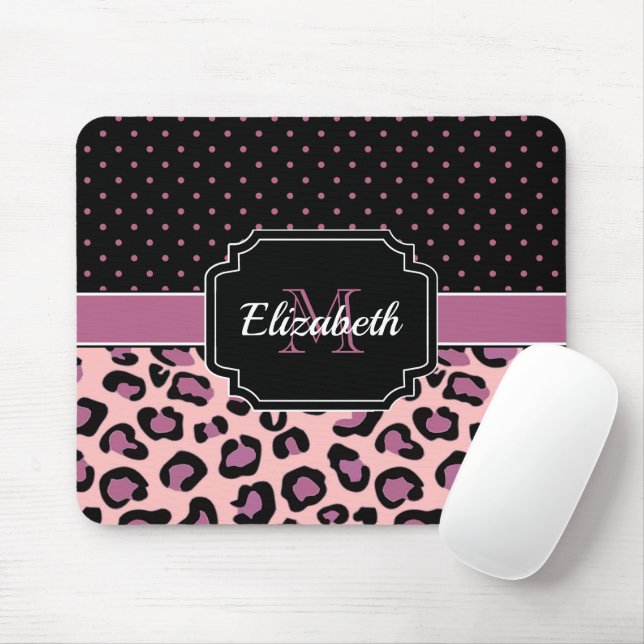 Dots & Leopard Print Mouse Pad (With Mouse)