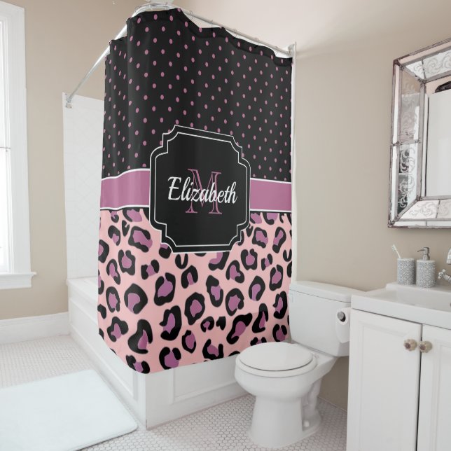 Dots & Leopard Print Shower Curtain (In Situ)