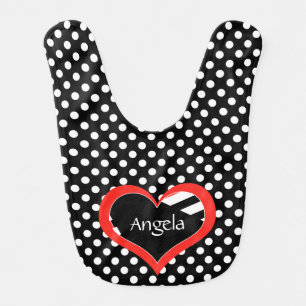 Dots n Monogrammed Heart Black/White Baby Bib