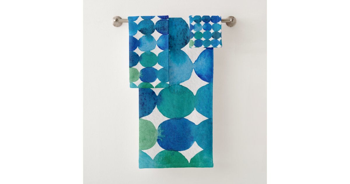 Dots pattern - blue and green bath towel set | Zazzle