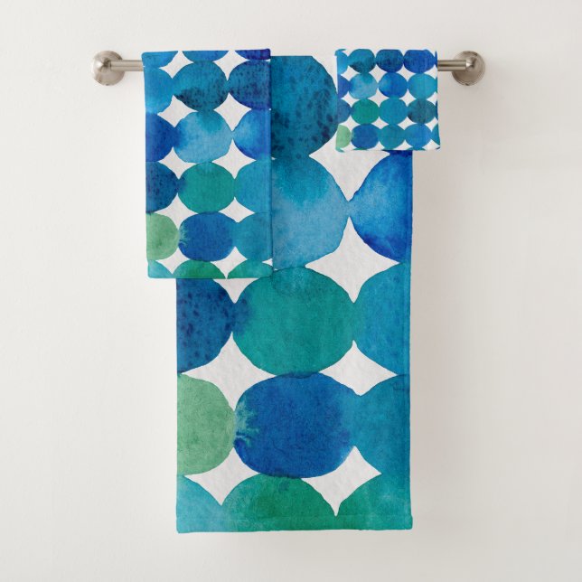 Dots pattern - blue and green bath towel set (Insitu)