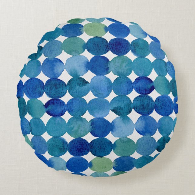 Dots pattern - blue and green round pillow (Front)