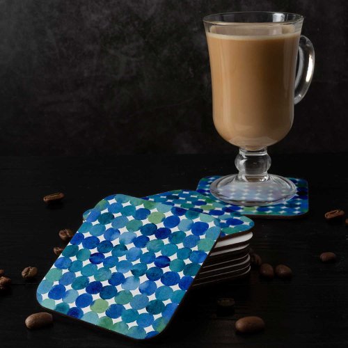 Dots pattern _ blue and green square paper coaster