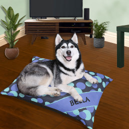 Dots Pattern Blue Modern Personalized Name Dog Pet Bed