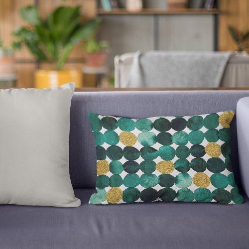 Dots pattern _ emerald and gold glitter accent pillow