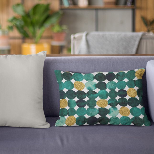 Dots pattern - emerald and gold glitter accent pillow (Creator Uploaded)