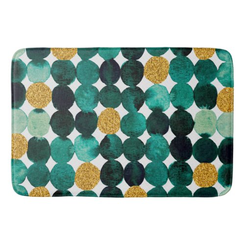 Dots pattern _ emerald and gold glitter bath mat
