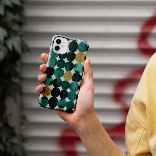 Dots pattern _ emerald and gold glitter iPhone 13 case