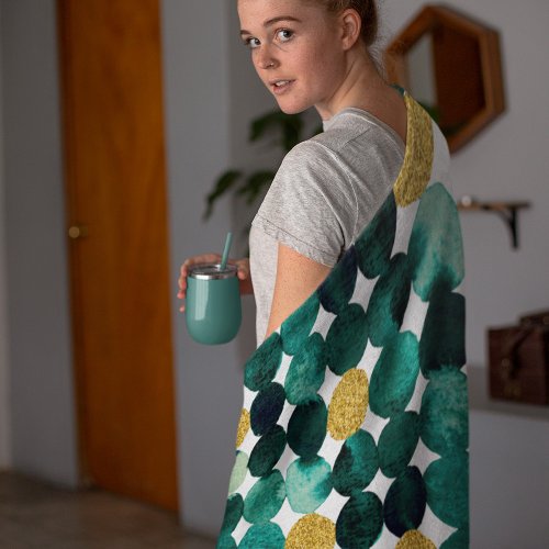 Dots pattern _ emerald and gold glitter fleece blanket