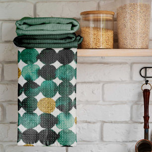Dots pattern - emerald and gold glitter kitchen towel