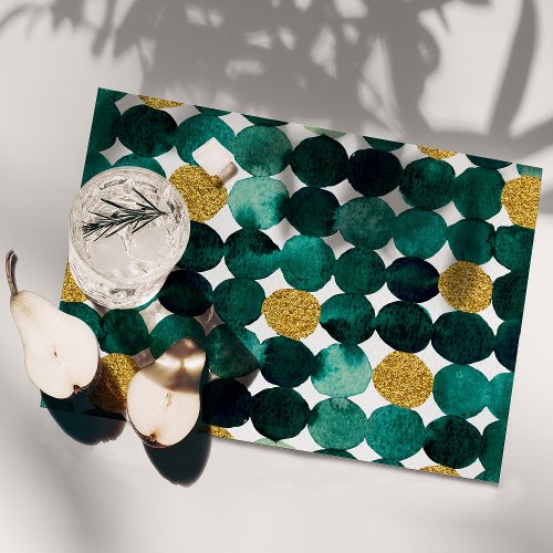 Dots pattern _ emerald and gold glitter placemat