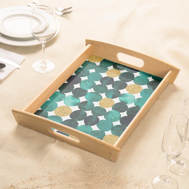 Dots pattern - emerald and gold glitter serving tray (Front)