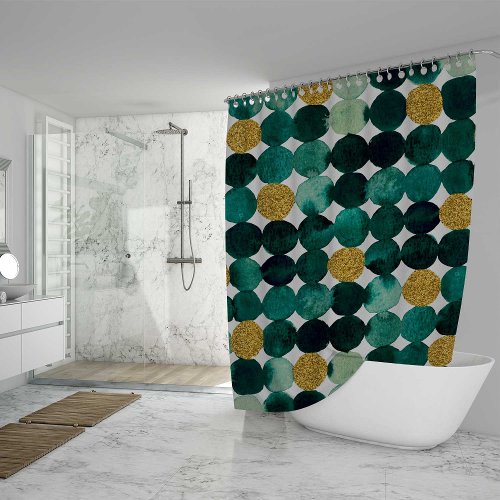 Dots pattern _ emerald and gold glitter shower curtain