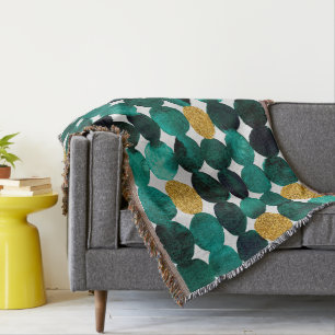 Dots pattern - emerald and gold glitter throw blanket