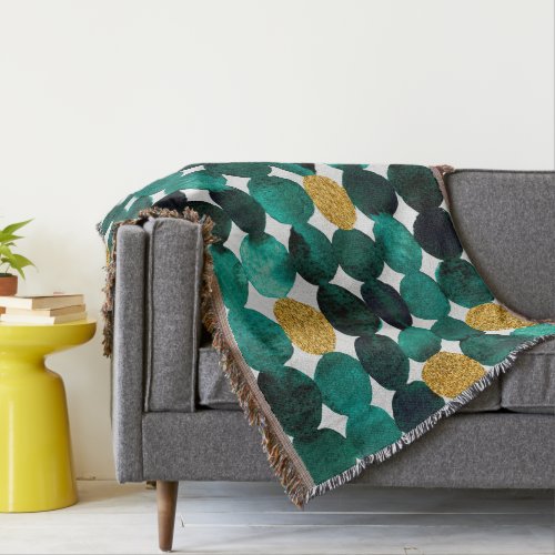 Dots pattern _ emerald and gold glitter throw blanket