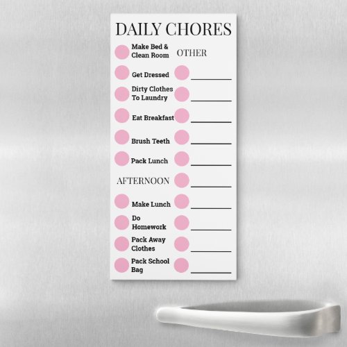 Dots pink  lined kids chores list  PERSONALIZE Magnetic Notepad