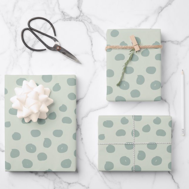 Dots Sage Green Wrapping Paper Sheets (Front)