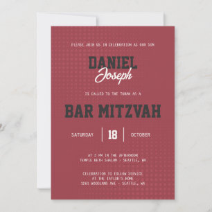 Dots sports maroon Bar Mitzvah invitation
