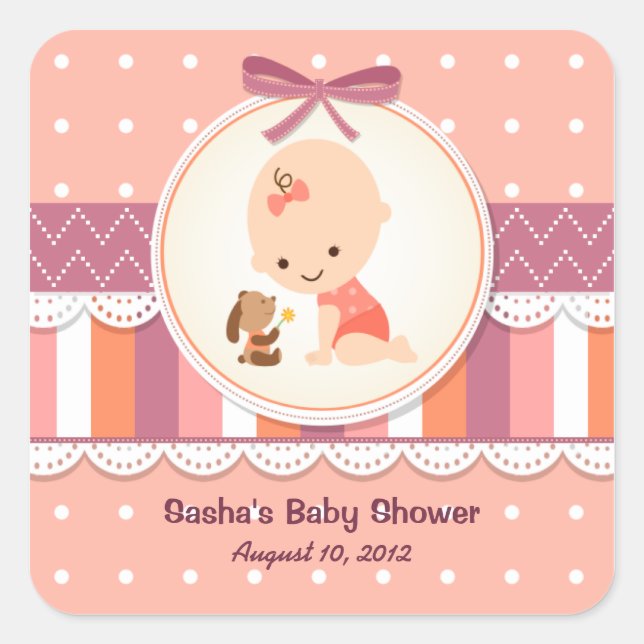 Dots & Stripes Baby Shower Label Stickers (Front)
