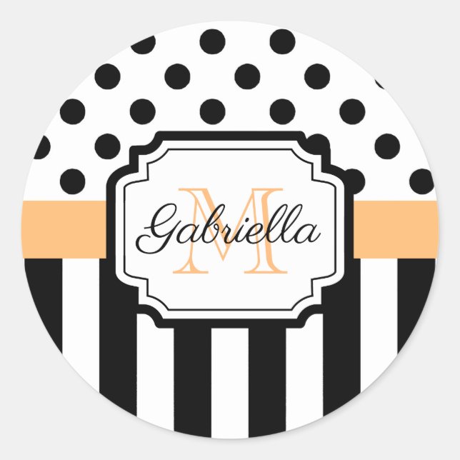 Dots & Stripes Classic Round Sticker (Front)