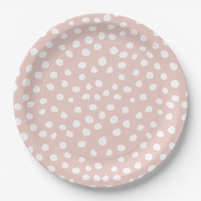 Dots Wild Animal Print Blush Pink And White Spots Paper Plates (Front)