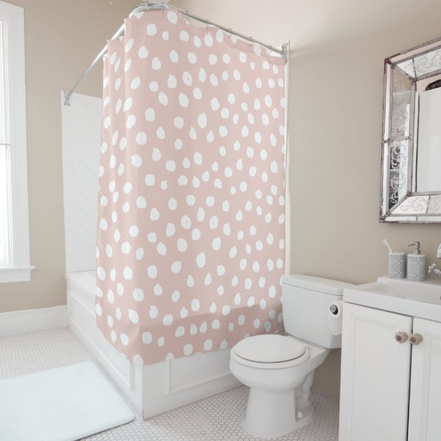 Dots Wild Animal Print Blush Pink And White Spots Shower Curtain (In Situ)