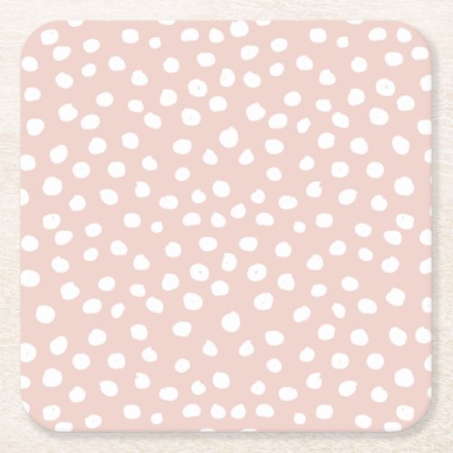 Dots Wild Animal Print Blush Pink And White Spots Square Paper Coaster